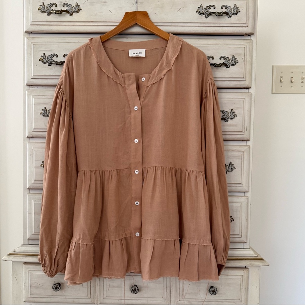 Vici Beige Babydoll Button Shirt Top